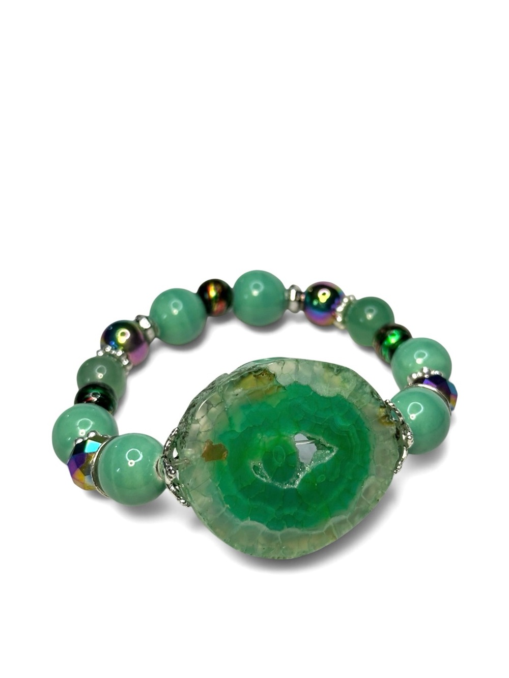 Handcrafted Green Agate Gemstone Chunky Stretch Bracelet